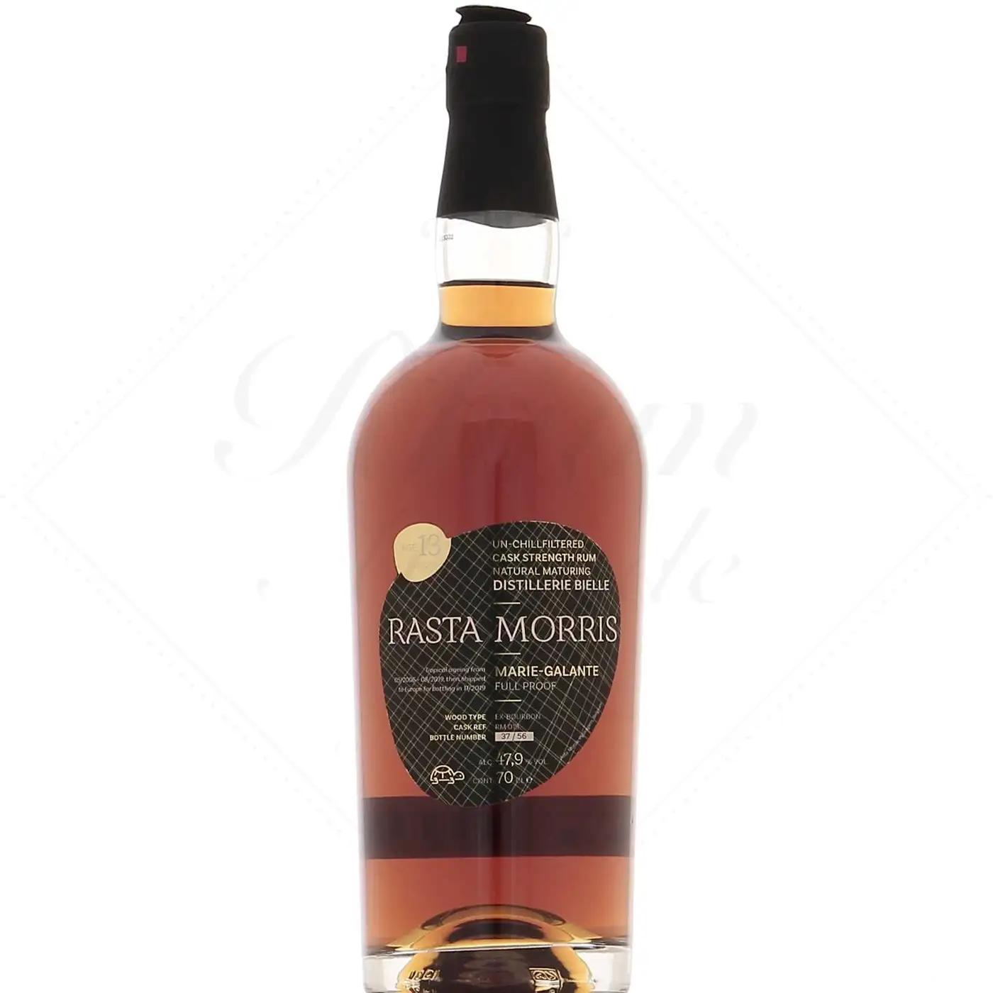 Image of the front of the bottle of the rumRasta Morris