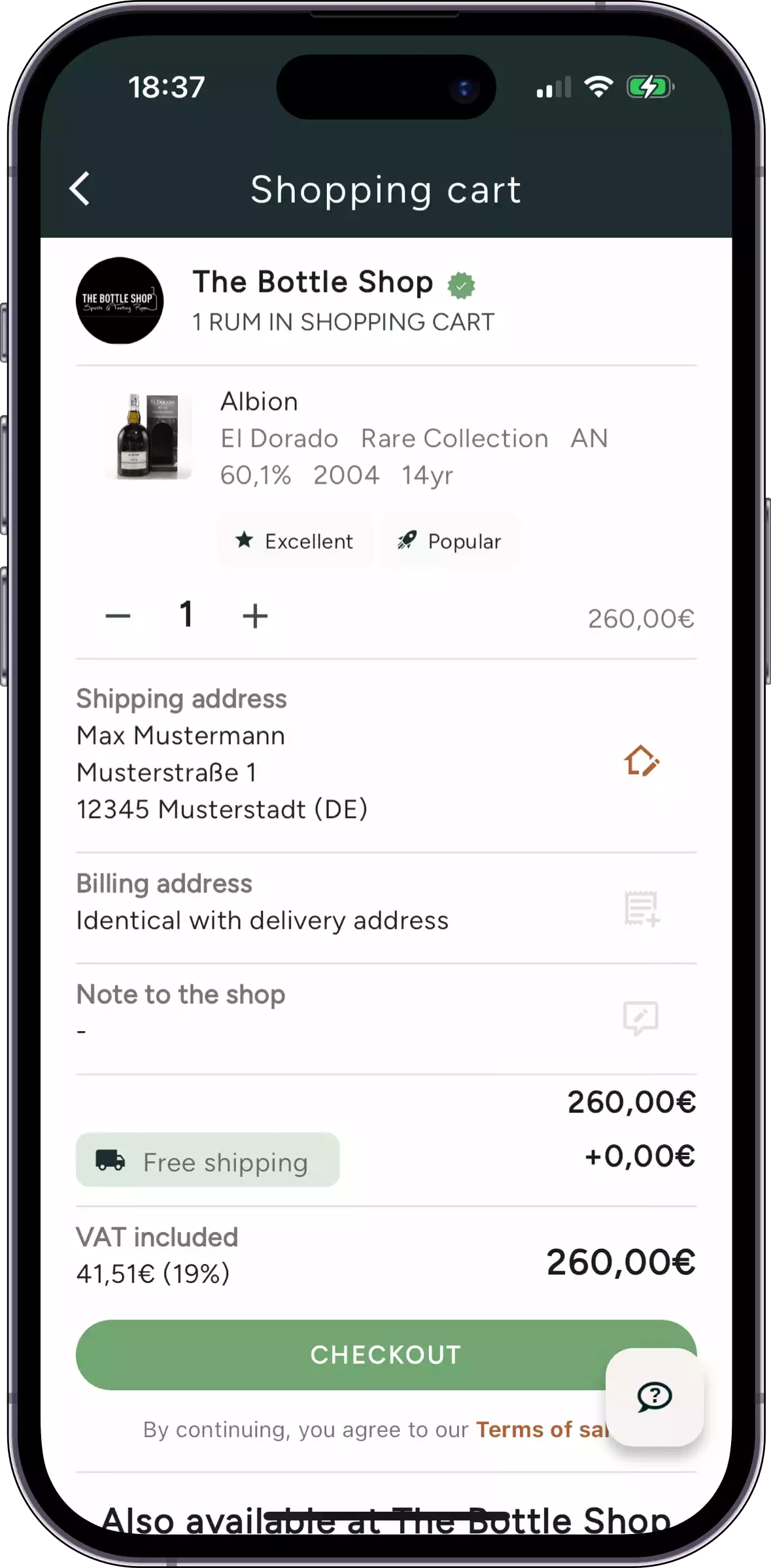 Screenshot: Buy rums conviniently directly in the RumX app